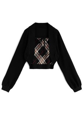 ボレロ×チェック柄ベアトップニットアンサンブル