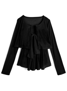 ペプラムリボンキャミソール×カーディガンアンサンブル