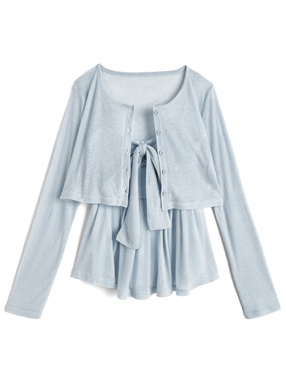 ペプラムリボンキャミソール×カーディガンアンサンブル