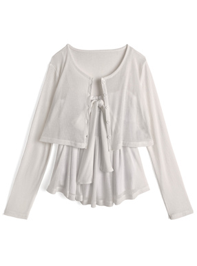 ペプラムリボンキャミソール×カーディガンアンサンブル