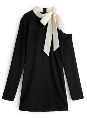 配色リボンワンショルダーミニワンピース