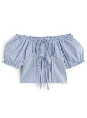 2Wayストライプ柄ダブルリボンブラウス