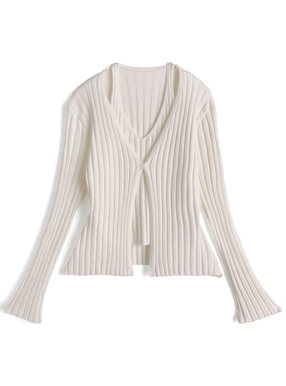 レイヤード風リブニットトップス