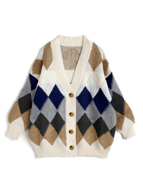 ダイヤ柄Vネックニットカーディガン