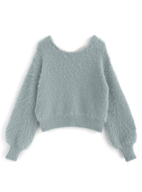 バックリボンフェザーニットトップス