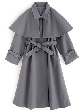 リボンベルトケープ付きロングコート