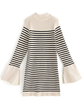 バックリボンフレアスリーブニットミニワンピース