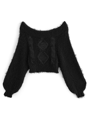 オフショルダーフェザーニットトップス