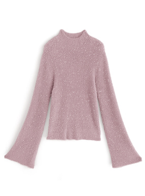 フレアスリーブラメフェザーニットトップス