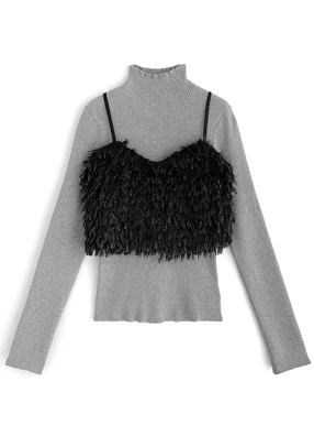 ラメフェザービスチェ×ニットトップスセットアップ