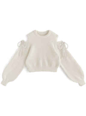 ショルダーオープンシャギーニットトップス