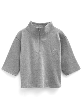 ハーフジップロゴ刺繍テレコリブトップス