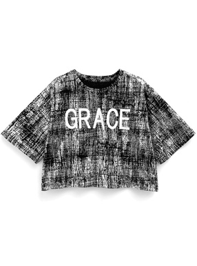 ロゴプリントメタリックショート丈Tシャツ