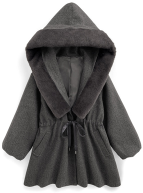 ファー付きフードドロストコート