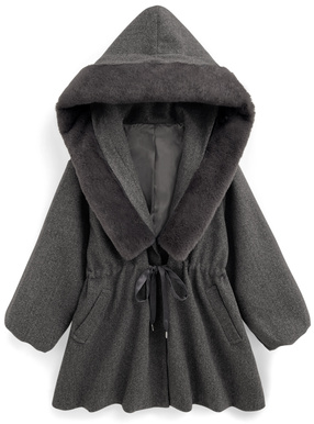 ファー付きフードドロストコート