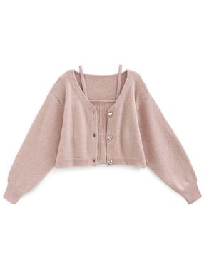 キャミソールxハートボタンカーディガンスパンコールニットアンサンブル