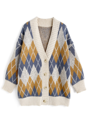 アーガイル柄Vネックニットカーディガン