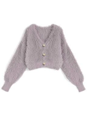 ゴールドボタンシャギーニットショート丈カーディガン