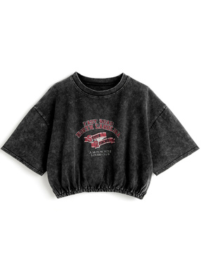 ピグメントショート丈プリントTシャツ