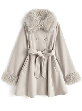 ファーティペット・リボンベルト付きフレアコート