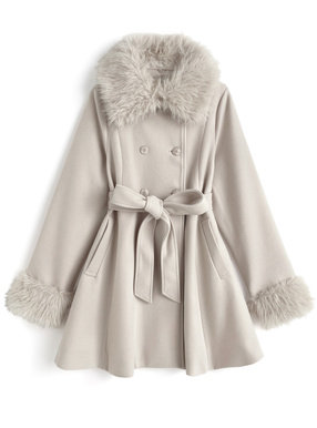 ファーティペット&リボンベルト付きフレアコート