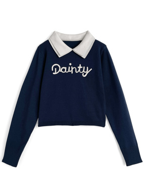 配色ロゴダブルカラーポロニットトップス