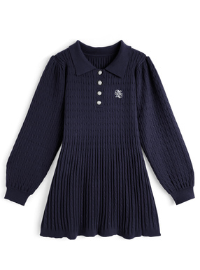 ロゴ刺繍ケーブル編みニットワンピース