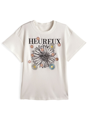 フラワー刺繍Tシャツ