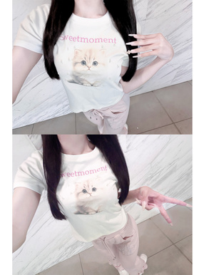 キャットプリントパールTシャツ