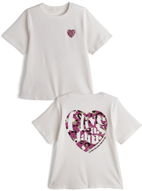 カモフラージュ柄ハートロゴプリントTシャツ
