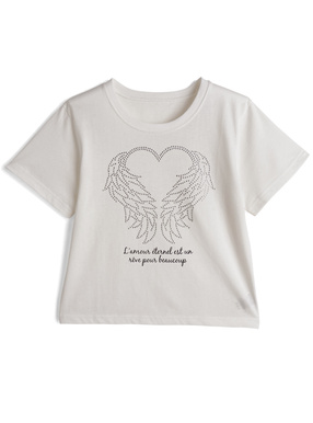 ラインストーンハートウィングロゴTシャツ