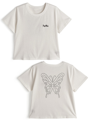 バックラインストーンロゴTシャツ