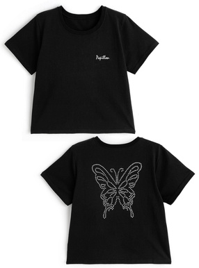 バックラインストーンロゴTシャツ