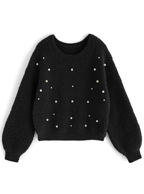 パールシャギーニットトップス