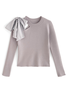 ショルダーカットリボンニットトップス