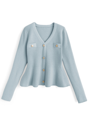 Vネックペプラムニットトップス