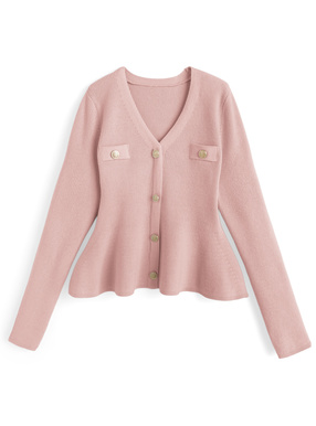 Vネックペプラムニットトップス