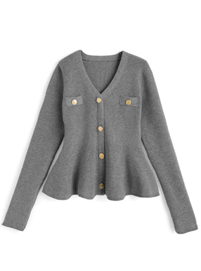 Vネックペプラムニットトップス