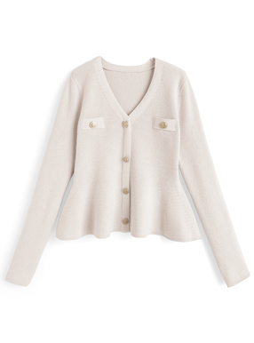 Vネックペプラムニットトップス