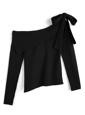 2Wayアシンメトリーリボンニットトップス