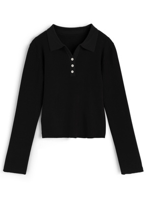 スキッパーポロニットトップス