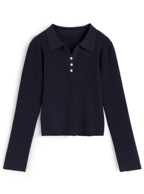 スキッパーポロニットトップス