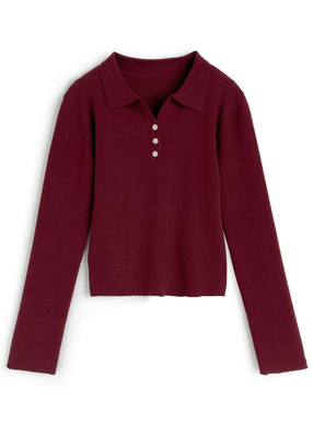 スキッパーポロニットトップス