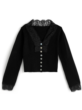 Vネックレースニットカーディガン