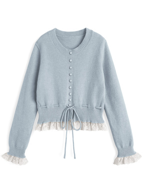 フリルレースニットトップス