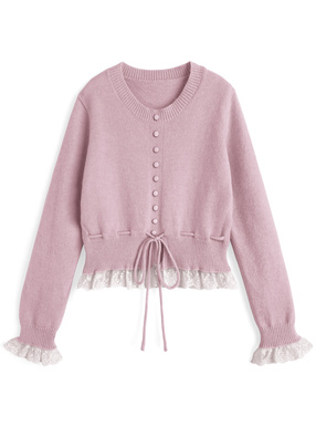 フリルレースニットトップス