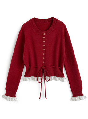 フリルレースニットトップス