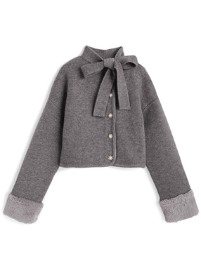 リボンパールボタンファーニットカーディガン