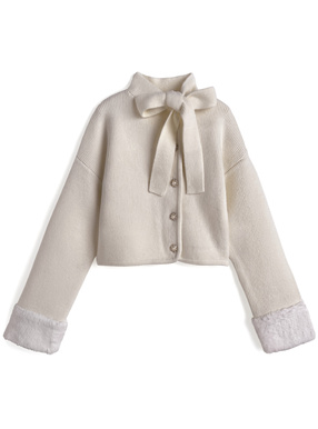 リボンパールボタンファーニットカーディガン