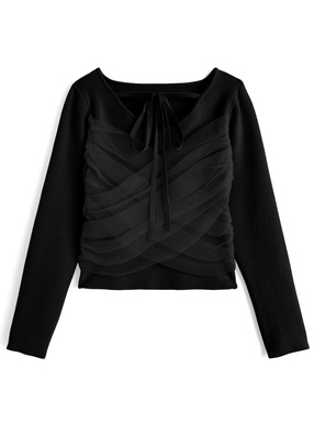 リボンチュールドレープニットトップス